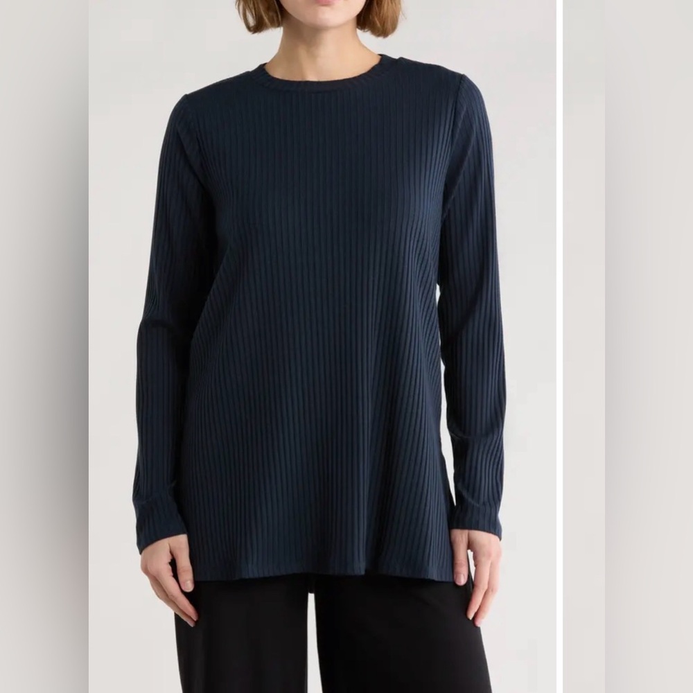 Eileen Fisher High Crewneck Tunic black long sleeve size large EUC